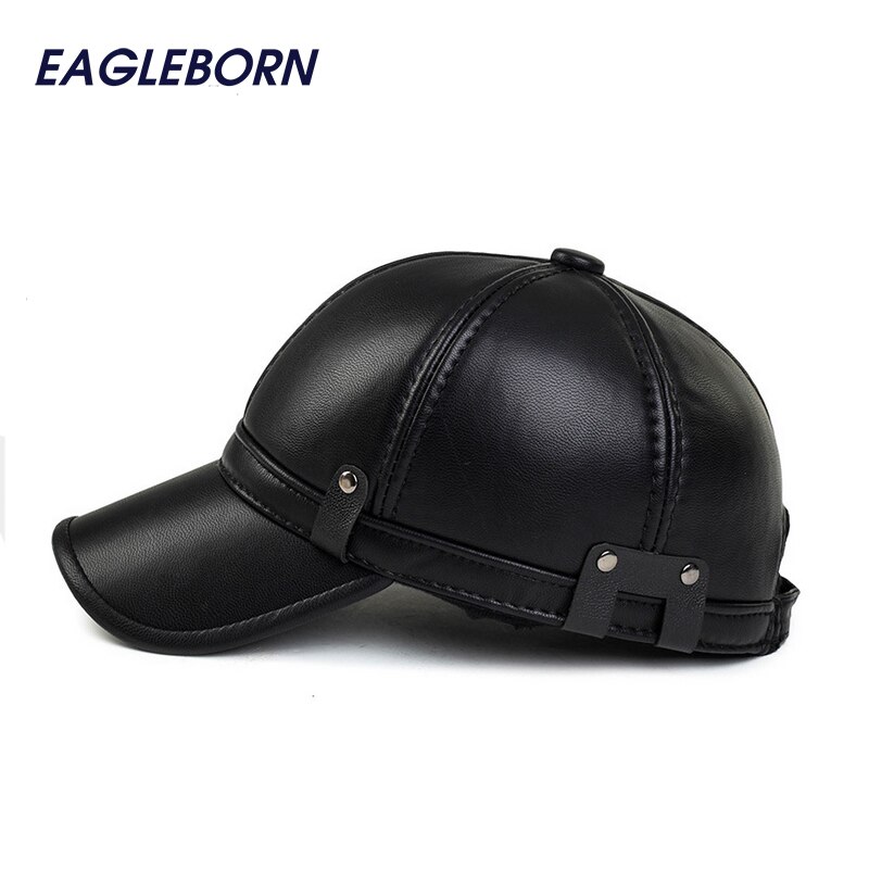 Eenvoudige Mode Heren Winter Cap Warme Fleece Voering Warm Houden Oorklep Lederen Hoeden Voor Vrouwen Mannen Faux Leather Baseball cap