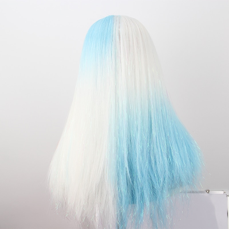 Anxin couleur bleu et blanc cheveux longs raides cheveux bouclés dégradé couleur fraîche perruque en fibres synthétiques haute température soie vie perruque