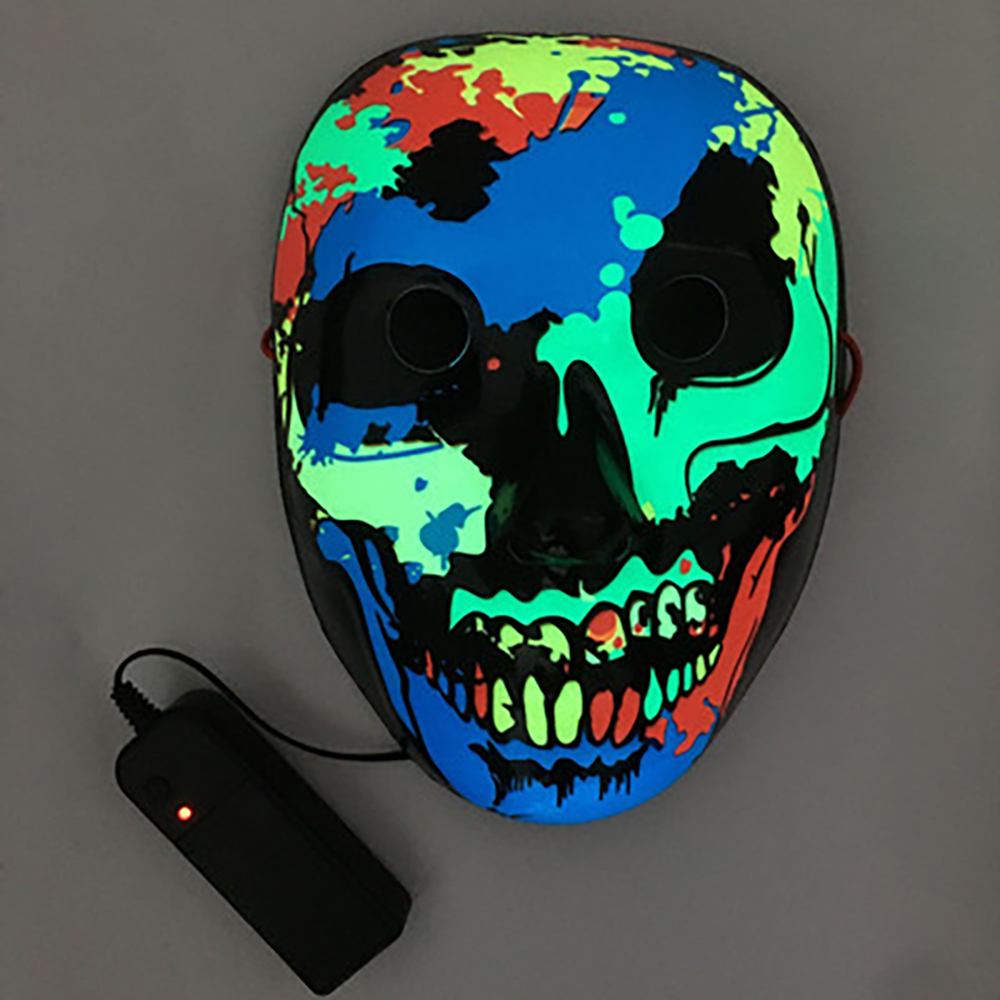 Clown LED Mask Halloween Party Mask Neon Light Up Luminous Wire Purge Scary: N14 color skeleton