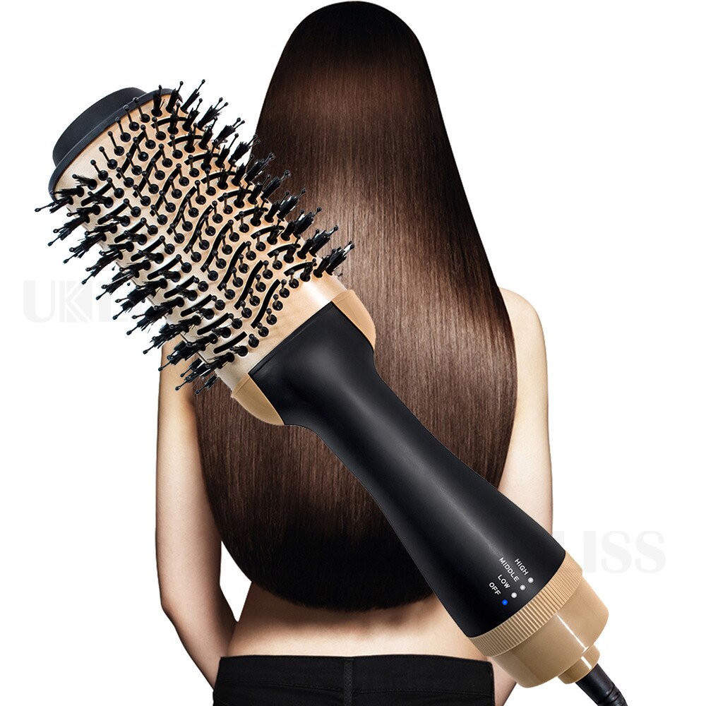 Multifunctional Styling Comb Air Comb Hair Straightener Hair Dryer Curler Hair Straightener Hair Dryer Straight Hair Comb: EU Plug / Gold