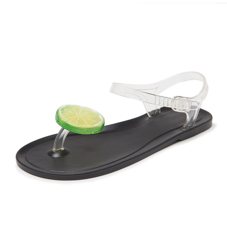 Sandales citron Clip pour femmes, chaussures en gelée douce et transparente, tongs plates, pour la plage, WSH3547: Black / 9