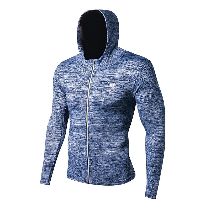 Uomini Corsa e Jogging Con Cappuccio Camicette Fitness Felpa Quick-dry Palestre di Formazione T-Shirt Dei Vestiti del lungo-manicotto di Sport Camicette: M / Blue