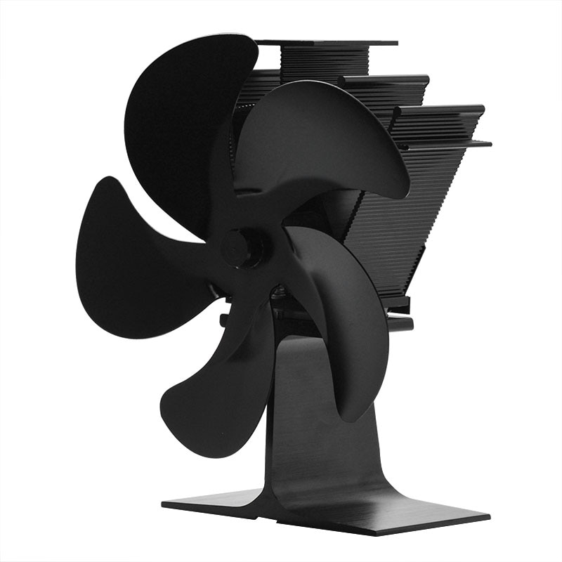 Zwart 5 Blades Warmte Aangedreven Kachel Fan Log Hout Brander Eco-Fan Rustig Zwart Thuis Haard Ventilator Efficiënte Warmte distributie
