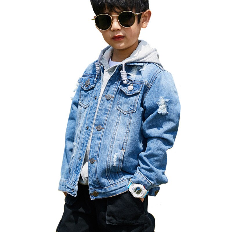 Jongens Denim Jas Met Capuchon Mode Brand Kids Patchwork Jean Jas Voor Tiener Jongen 100-160Cm Bovenkleding LM071