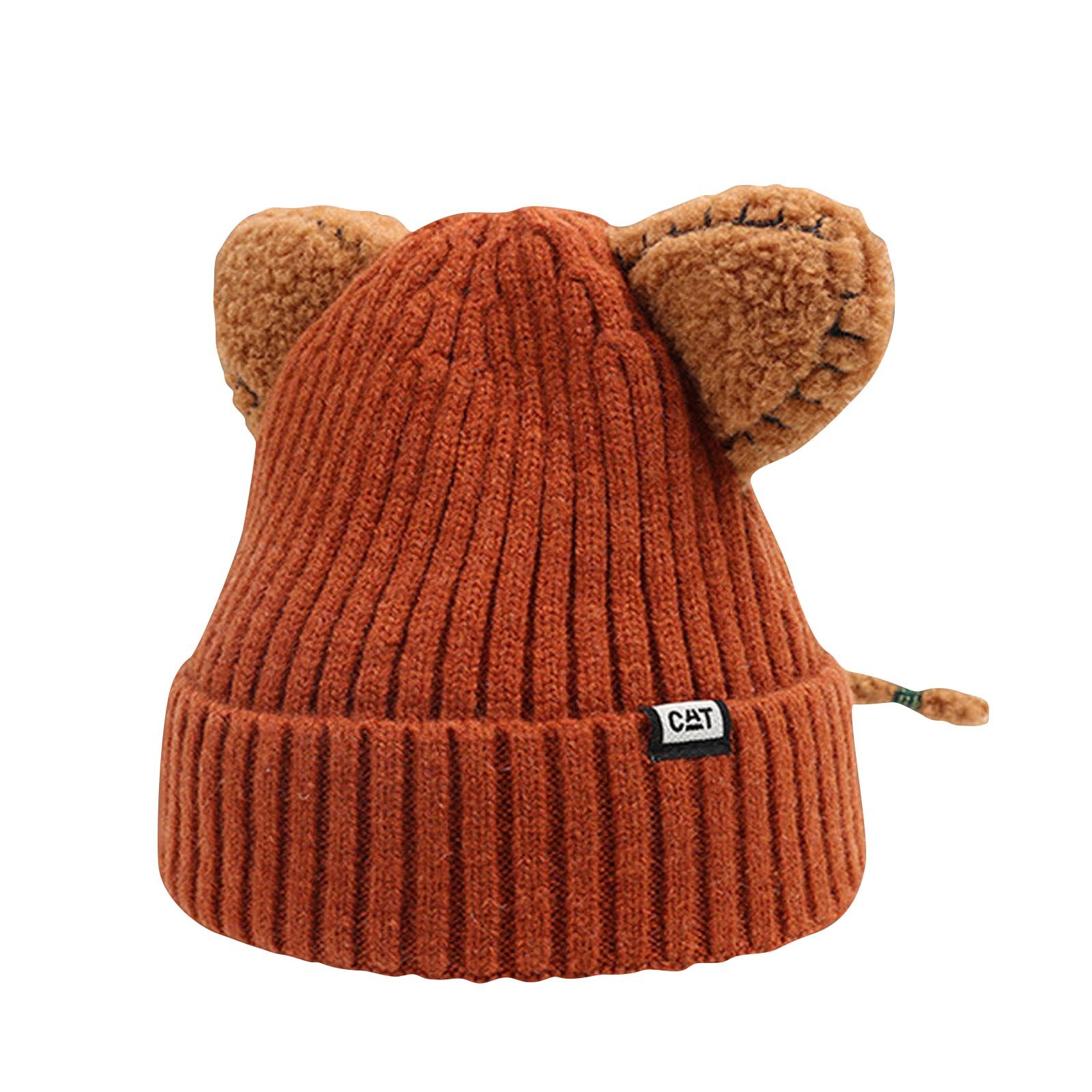 Women Winter Cute Animal Cat Hat Crochet Beanie Hats Photography Knitted Unisex Hat Cotton Blends Solid Warm Soft Hat Cap: Orange