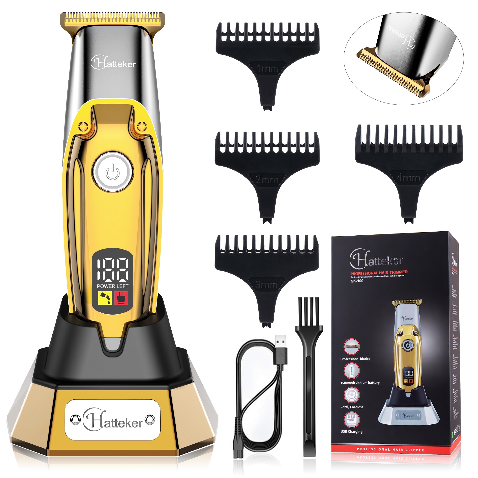 Hatteker Tondeuse Voor Man Professionele Draadloze Brood Trimmer Elektrische Thuis Haar Cutter Gommer Kit Voor Baber