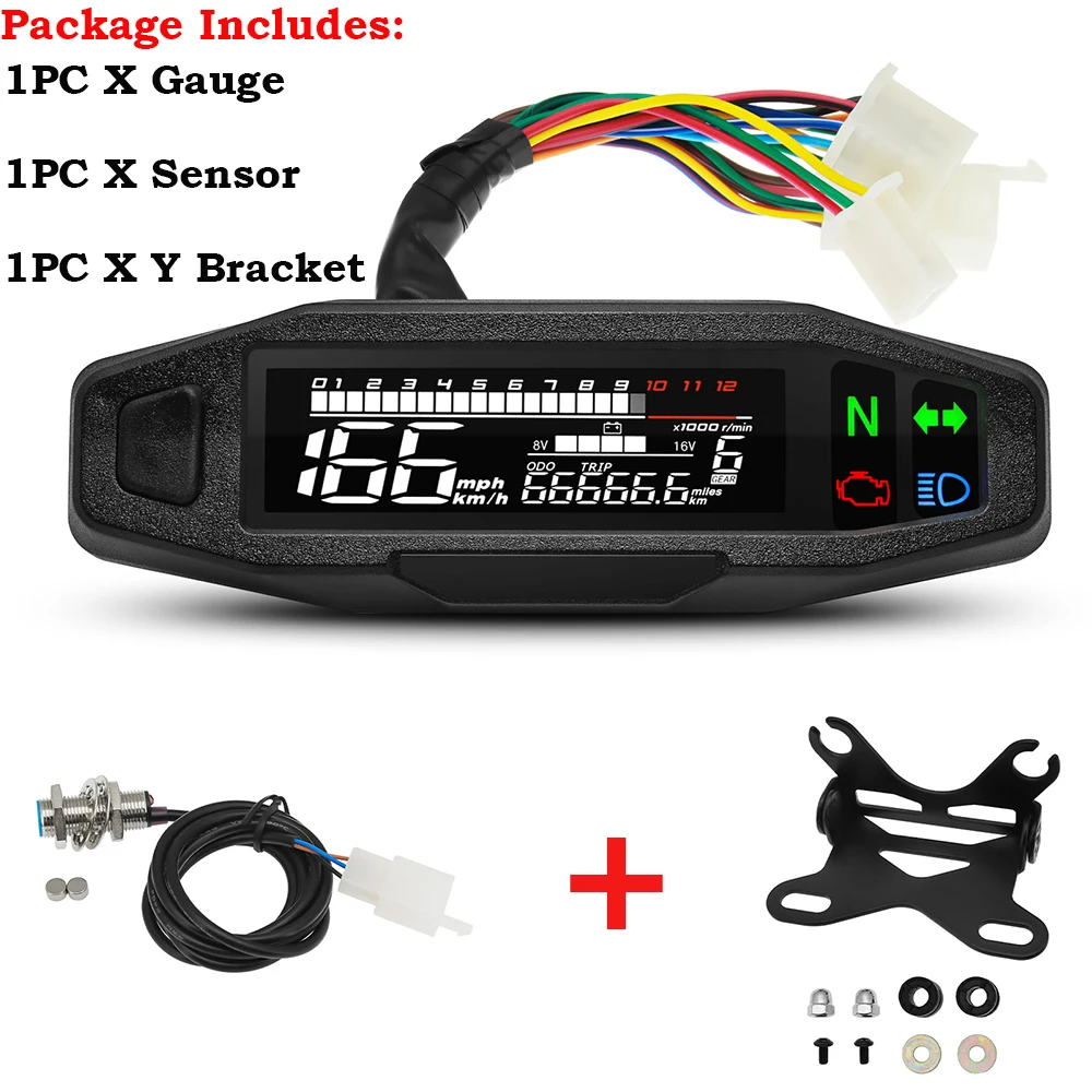 Een Universele Moto Rpm Toerenteller Snelheidsmeter Speed Gauge Tacho Meter Digitale Kilometerteller Instrument Sensor Set Voor Motorfiets: YELLOW