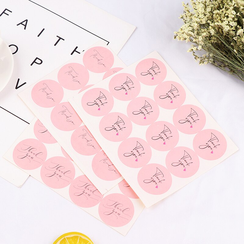 10 hojas = 120 pegatinas en forma de círculo de color rosa, gracias, pegatinas de boda para hornear, fiestas, sobres, etiquetas adhesivas para bebidas