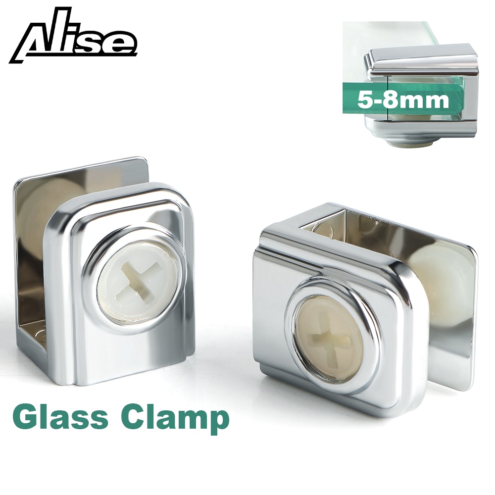 1Pcs Glasklem Glas Beugels Zinklegering Chroom Glas Plank Houder Ondersteuning Beugels Glas Clips Voor 5-8Mm Zilver