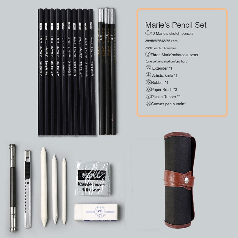 Ensemble de crayons à croquis de Marie débutant 2b4b outils de peinture pour adultes stylo à croquis stylo enfants sac à dessin fournitures d'art: canvas curtain