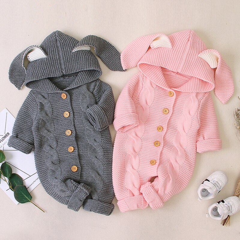 Babyklær vinter baby romper høst strikking hette nyfødt baby jenter klær til baby gutter jumpsuit klær 0 3 6 mont
