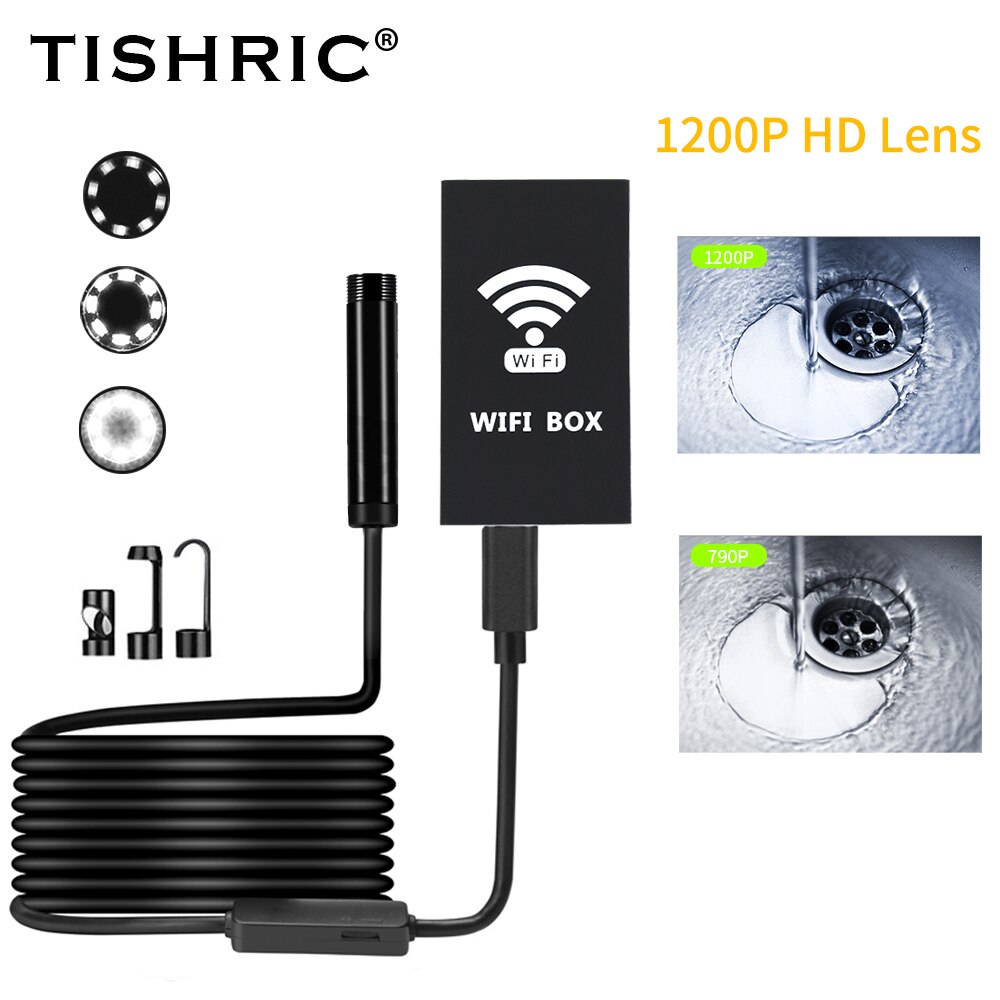 TISHRIC 8MM Wifi Endoscope Camera for Mobile Inspection Camera 1200P Endoscope for Cars/Smartphone/Android Borescope Camera