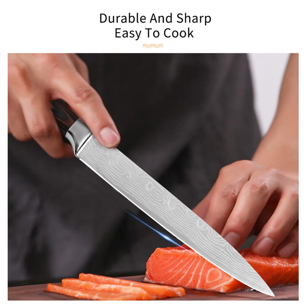 Japanese Knife Set Knives Kitchen Chef Santoku Utility Paring Strong Durable Strong 7cr17 Damascus Pattern Wood Handle