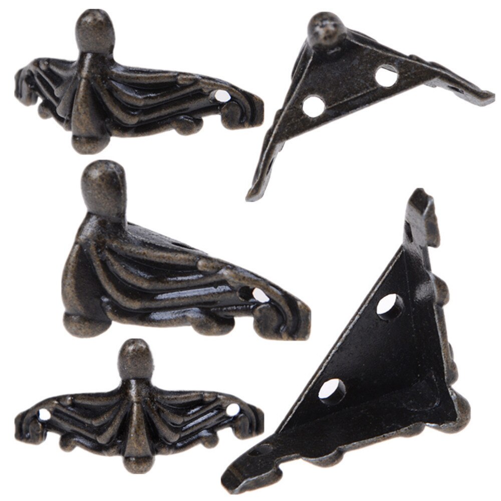 Caja de madera de bronce para muebles, 4 Uds., Protector de esquina de patas, triángulo, rota tallada, soporte decorativo