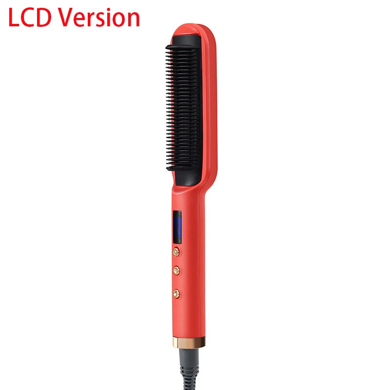Rechttrekken Verwarming Kammen Mannen Baard Stijltang Keramische Krultang Professionele Verwarmde Kam Elektrische Haar Borstel Stijltang: LCD version Red / VS