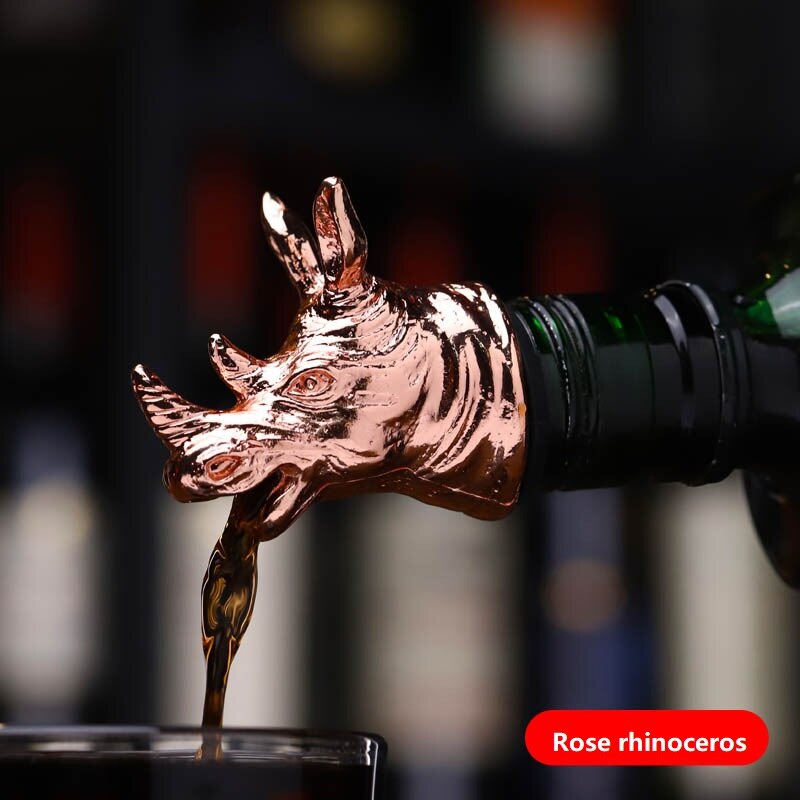 Zinc Alloy Deer Stag Head Wine Pourer Unique Wine Bottle Stoppers Wine Aerators Bar Tools Get Together: Rose gold rhinoceros
