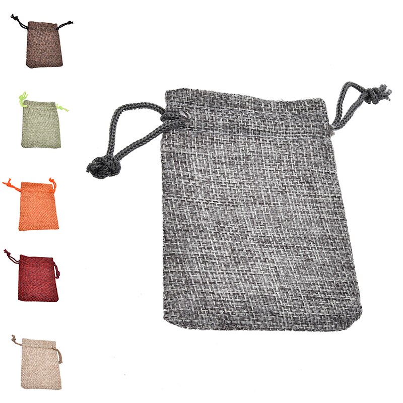 10*14Cm Linnen Hessische Sack Sieraden Pouch Koord Zakken Koord Zakken 10 Stuks