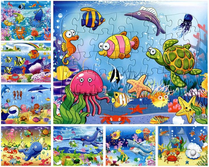 Puzzle de dessin animé, monde sous-marin, tortue, requin, jouets animaux, pour enfants, 1 ensemble
