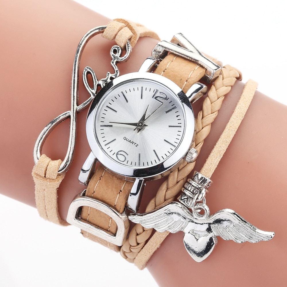 Duoya brand ure til kvinder luksus sølv hjerte vedhæng læderbælte kvarts ur damer armbåndsur armbånd zegarek damski
