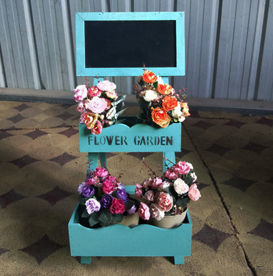 Support d'échelle pour plantes en bois, extérieur et intérieur, support pour fleurs avec tableau noir, décoration de balcon, Bar pour la maison: Blue-2 tire