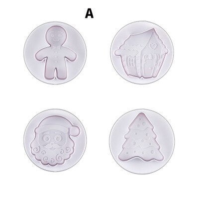 Molde para pastel de dibujos animados en 3D, molde para galletas, con prensa de sello, 4 Uds., cortador de galletas, utensilios para horneado y pastelería: Xmas A