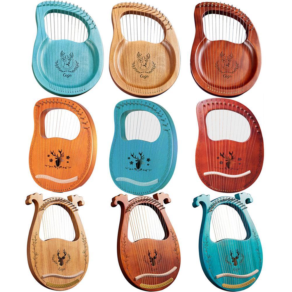 Harpe Lyre en bois à 16 cordes, boîte de résonance, Instrument à cordes avec clé de réglage, 3 choix, Instrument de musique à cordes pour enfants