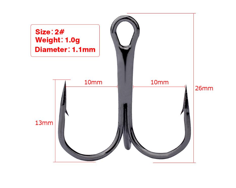 10 Uds. De anzuelos de pesca de Material de carbono de acero alto, anzuelo de pesca negro triple, redondos y doblados, para agua salada 3/0 #-10 #, herramientas de aparejos: 2