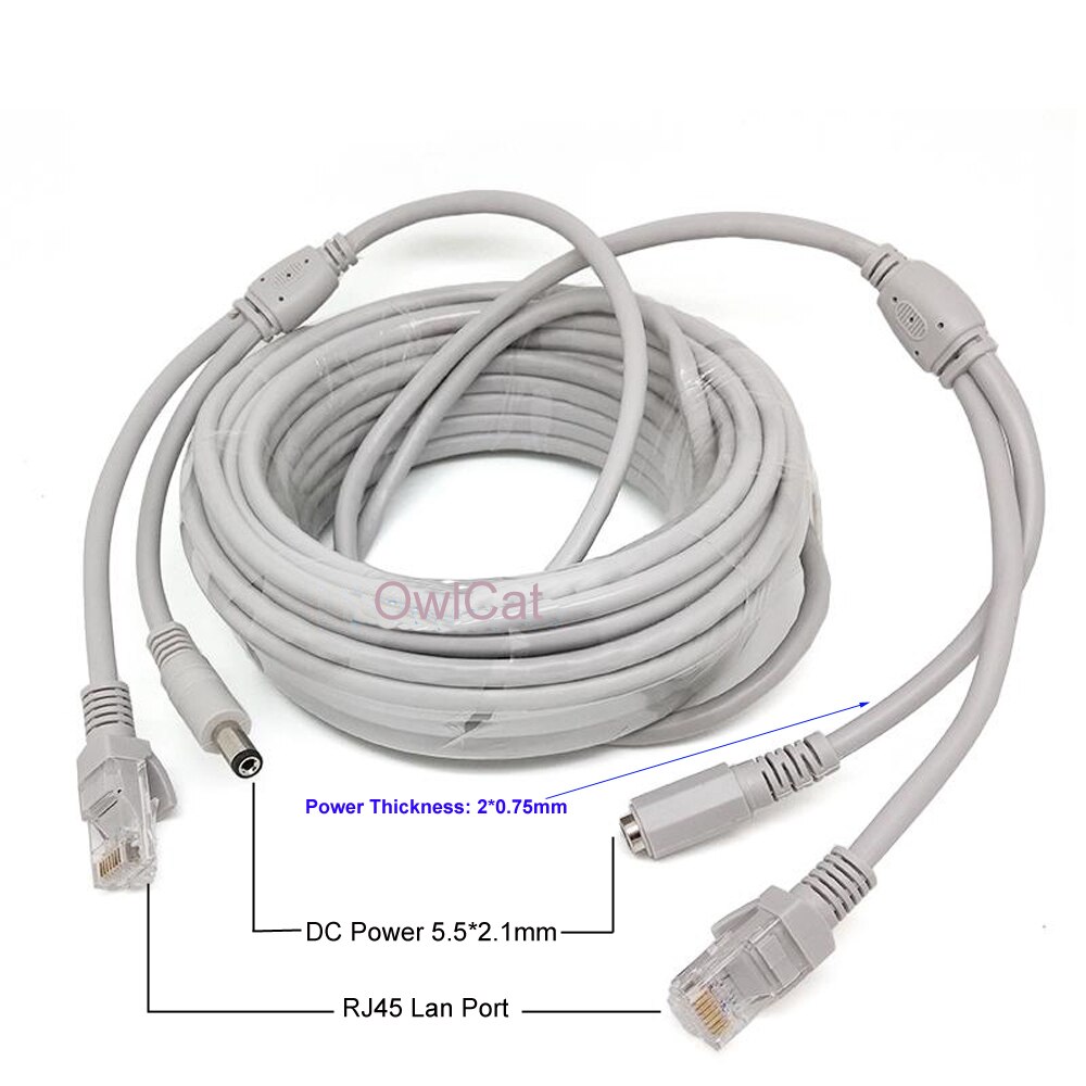 10m/33ft cctv nettverk lan kabel  rj45 w dc 12v strøm 2.1 x 5.5mm katt 5/5e utvide ethernet kabel til cctv ip kamera nvr