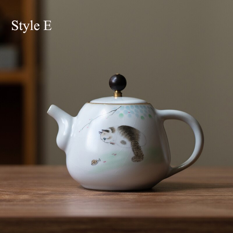 LUWU cute cat ceramic teapot traditional chinese tea pot 280ml: Style E