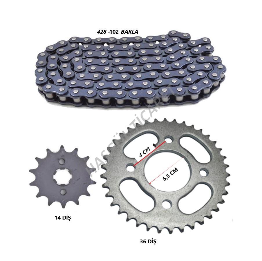 HSGL MOTORCYCLE CUP100 FRONT REAR GEAR AND CHAIN SET GOOD