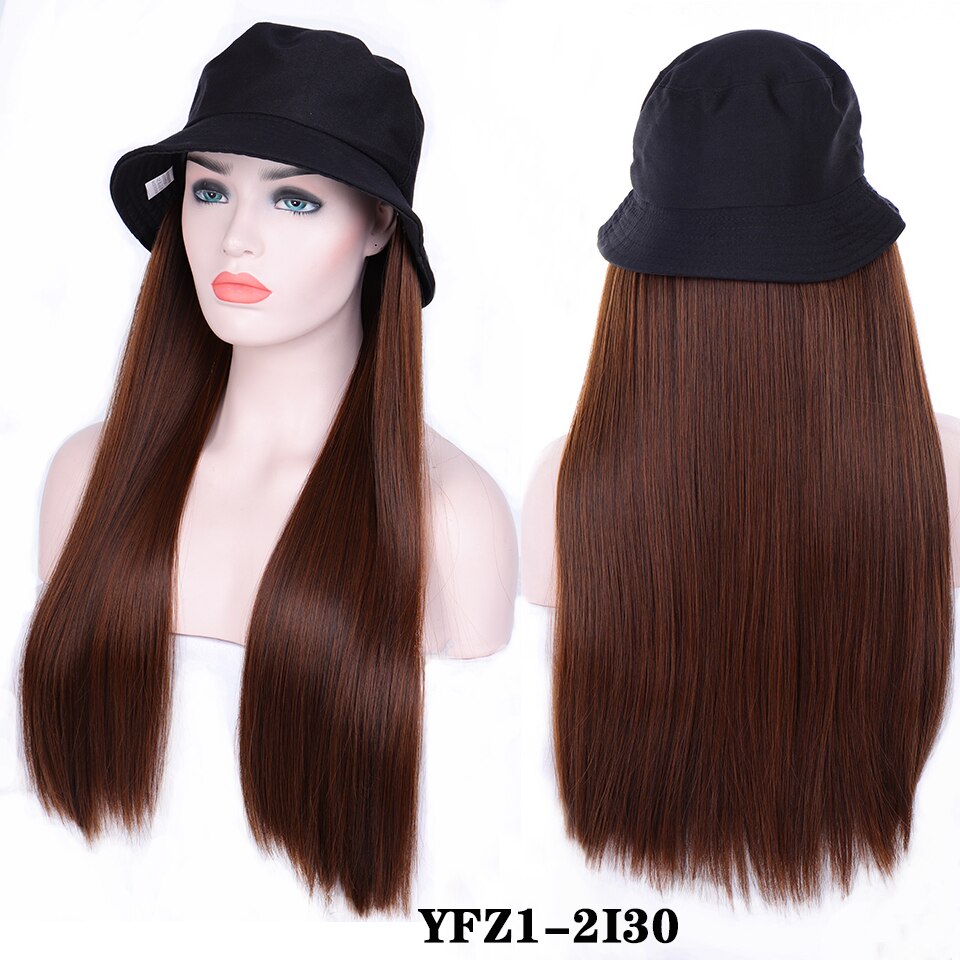 Perruque synthétique longue avec cheveux ondulés/lisses et chapeau bob noir avec extension capillaire: 1b/27hl