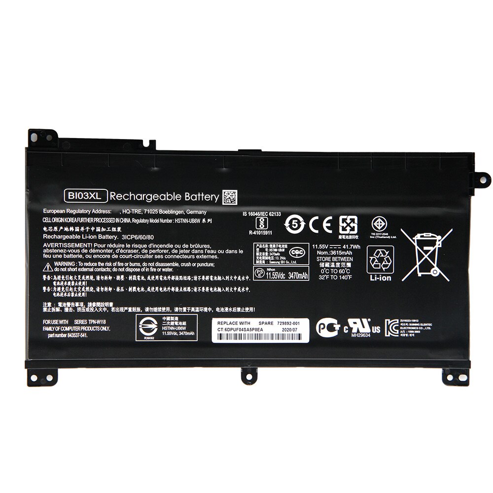 Laptop Battery BI03XL - 3470mAh - Original Replacement for HP Pavilion X360 HSTNN-UB6W TPN-W118