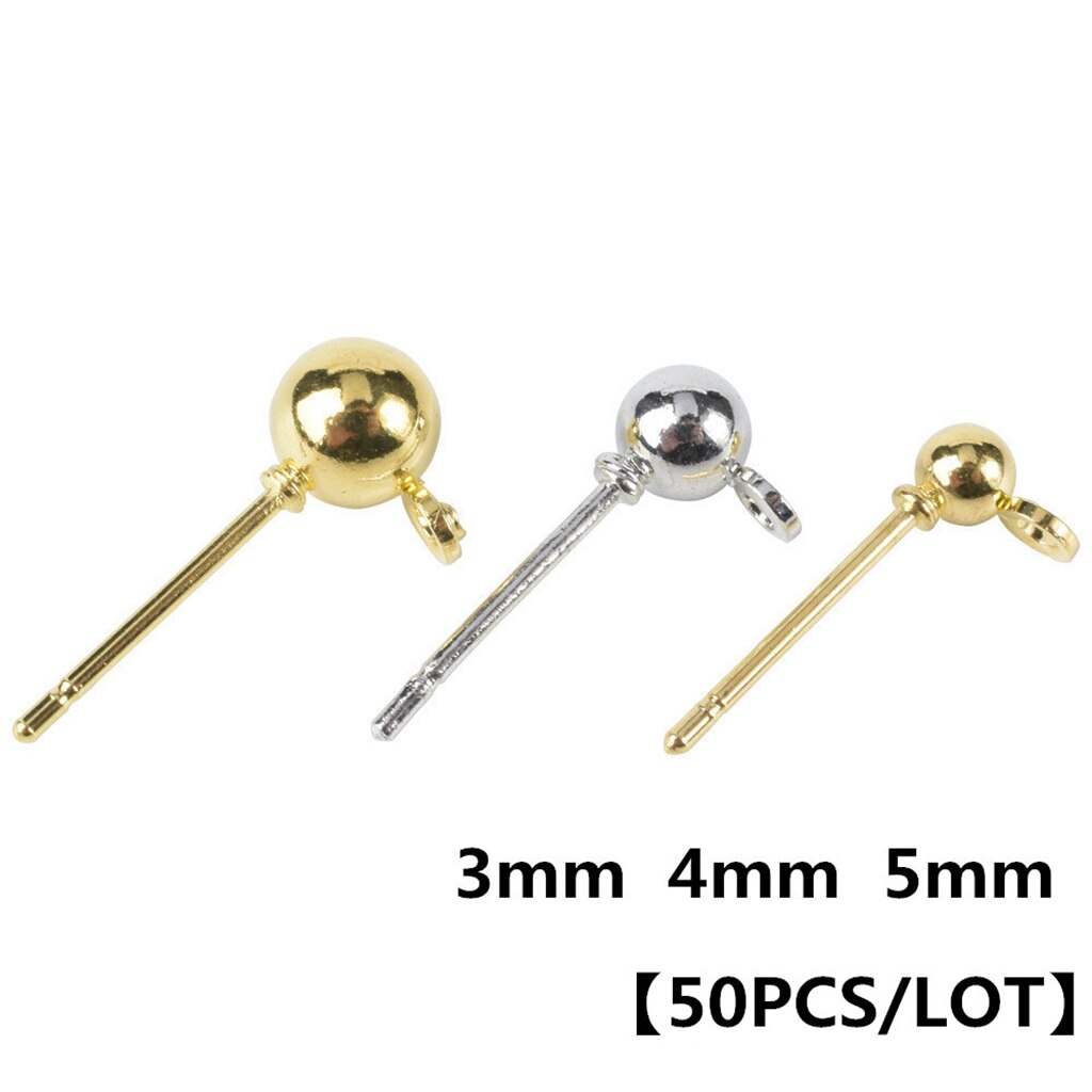 50 sztuk/partia 3 4 5 mm Ball paciorek głowy szpilki stadniny kolczyki igły akcesoria kolczyki podstawowe szpilki do tworzenia biżuterii dostaw
