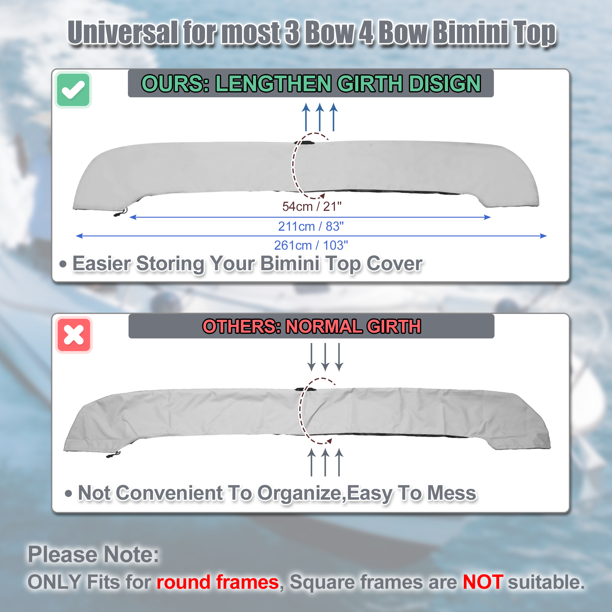 UXCELL Copri bagagliaio portaoggetti superiore Bimini con foro leggero per barca grigio chiaro larghezza 97"-103"