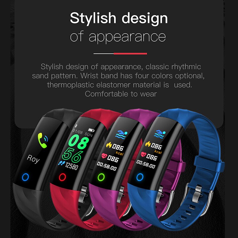 Heart Rate Fitness Bracelet IP68 Waterproof Blood pressure oxygen Monitor Color Screen Activity Tracker Smart Band.purple