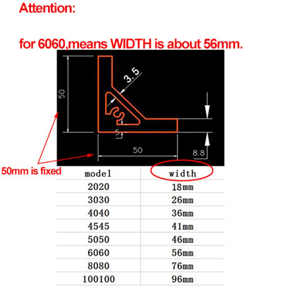 1PC 90 Degree Aluminium Angle Corner Joint Bracket Width 60mm 80mm 100mm for 6060 8080 100100 Aluminum Profile