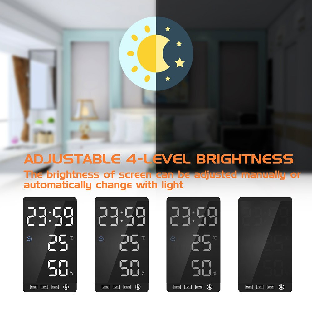 Digital Alarm Clock LED Mirror Electronic Clock Large LCD Display Clocks Noiseless Digital Table Clock With Temperature Calendar