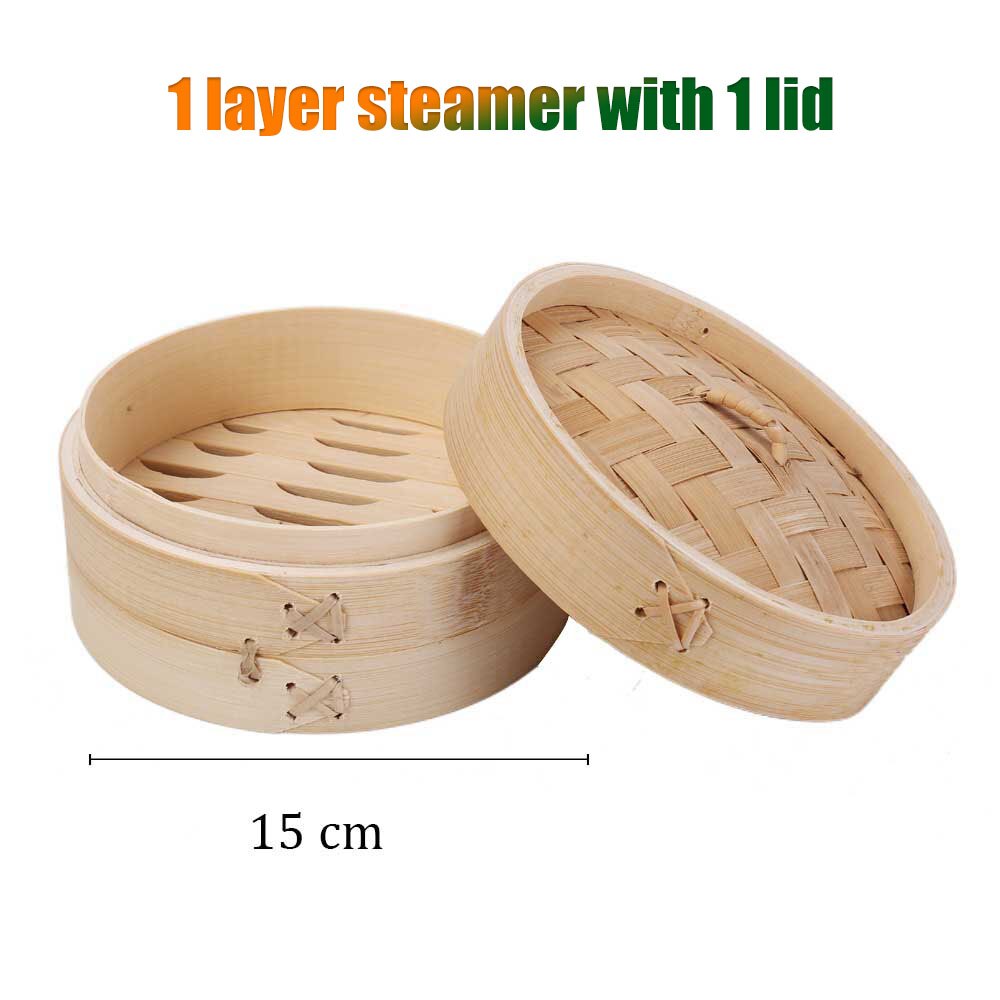 Bambus Dampf Dampfer Herd Korb Knödel Dim Sum Frühstück Gedämpfte Brötchen Knödel Eier Fisch Home Business Verwenden Hand Poliert: 15cm 1steamer 1lid