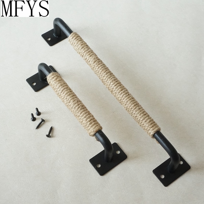 7.55'' 12.6'' Linen Thread Black Wooden Large Door Handles Unique Drawer Pulls Handles Rustic Kitchen Cabinet Handle Pull