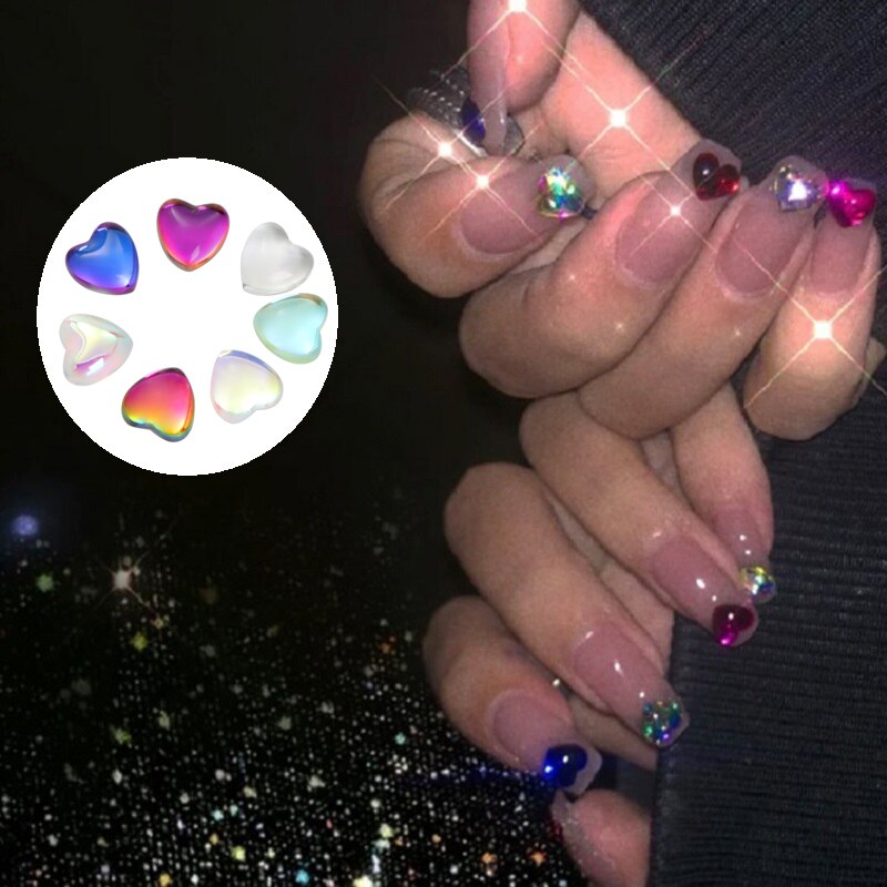 10Pcs 8mm Heart Rhinestone Flat Stones For Manicure Glitter Nail Jewelry Heart Nail Art Kawaii Nail Decoration Korean Nail Parts