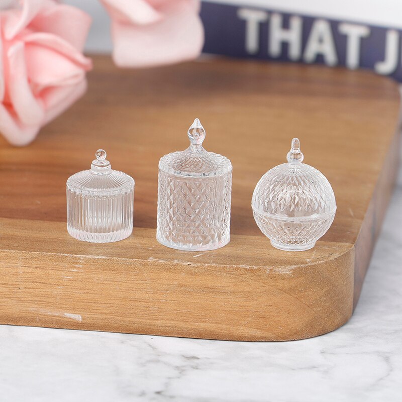 3 Stks/set 1:12 Poppenhuis Decor Miniatuur Pop Accessoires Speelgoed Snoeppot Opslagtank Voor Transparante: WHITE