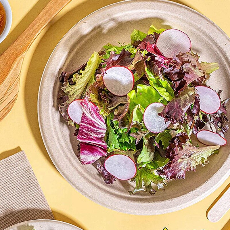 100 Pack 7In Compostable Disposable Round Bagasse Paper Plates,Biodegradable Sugarcane Fibre