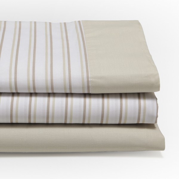 DON DESCANSO–Juego de Sábanas y Fundas de Almohada Vega,(Disponible Varios tamaños) Estampado rayas Beige