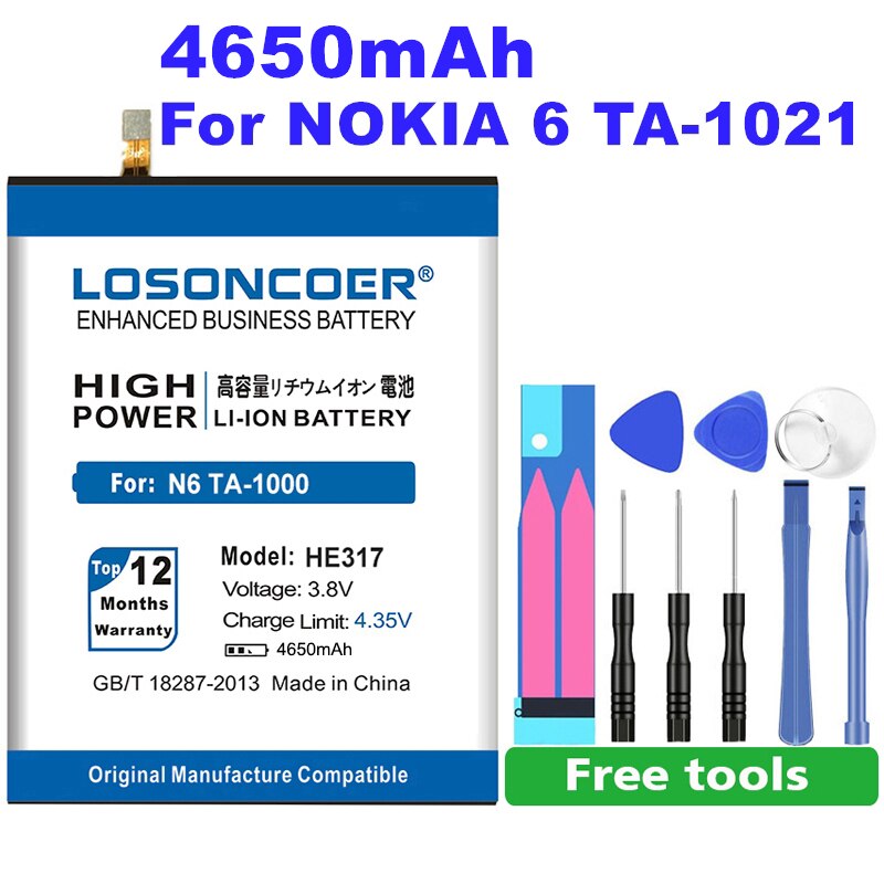 LOSONCOER HE317 4650mAh For Nokia 6 Nokia6 Battery N6 TA-1039 TA-1000 TA-1003 TA-1021 TA-1025 TA-1033 Batteries