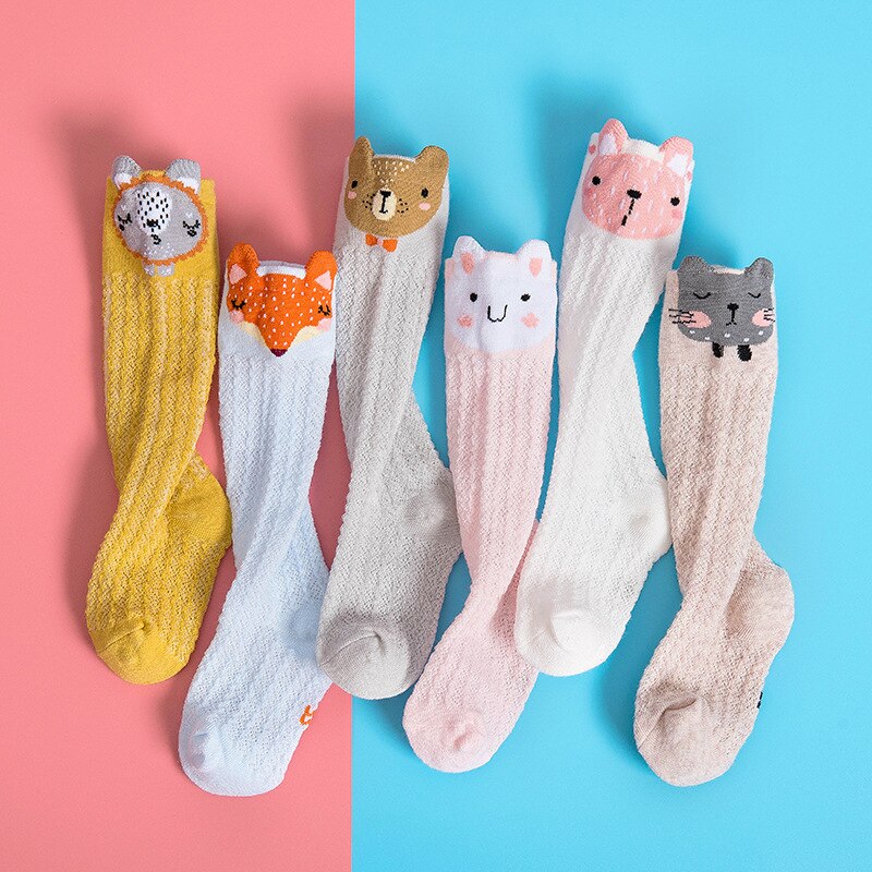 Dessin animé mignon bébé chaussettes renard ours lapin animaux infantile coton longues chaussettes été maille enfant en bas âge garçons filles genou chaussettes hautes