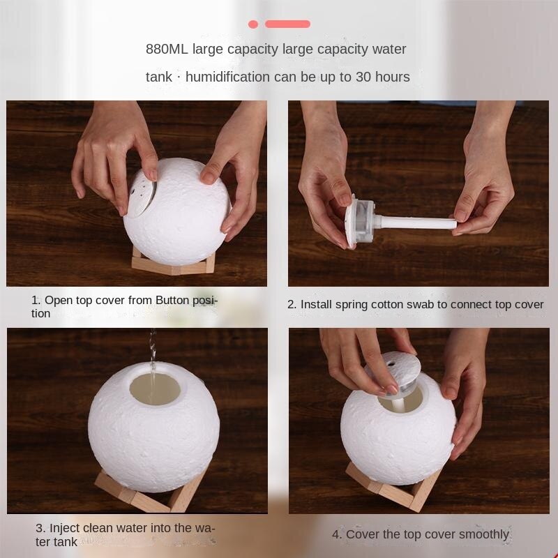 880ML Moon Lamp Ultrasound Air Humidifier Essential Oils Office Desktop Air Purifier Purification Vapor Nightlight Evaporators
