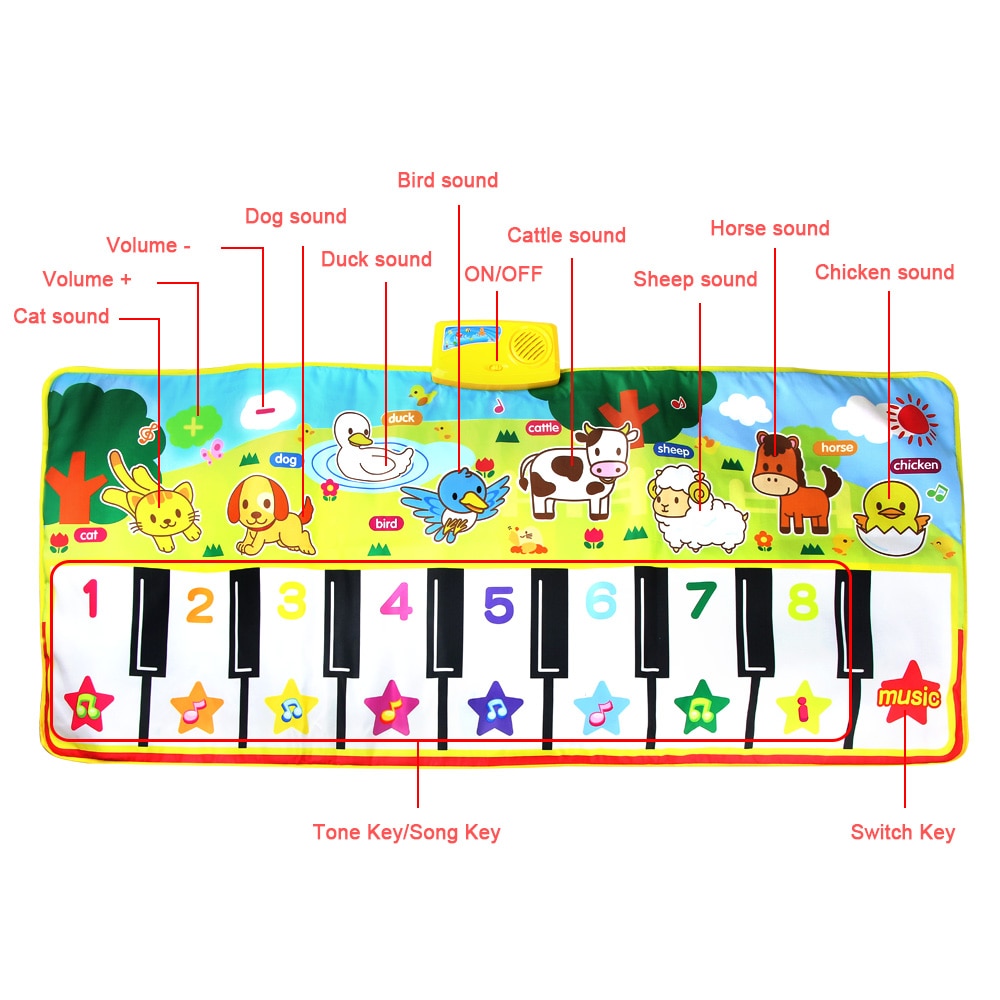 8 Stijlen Musical Mat Met Animal Voice Baby Piano Spelen Tapijt Muziek Game Instrument Speelgoed Vroege Educatief Speelgoed Voor Kinderen