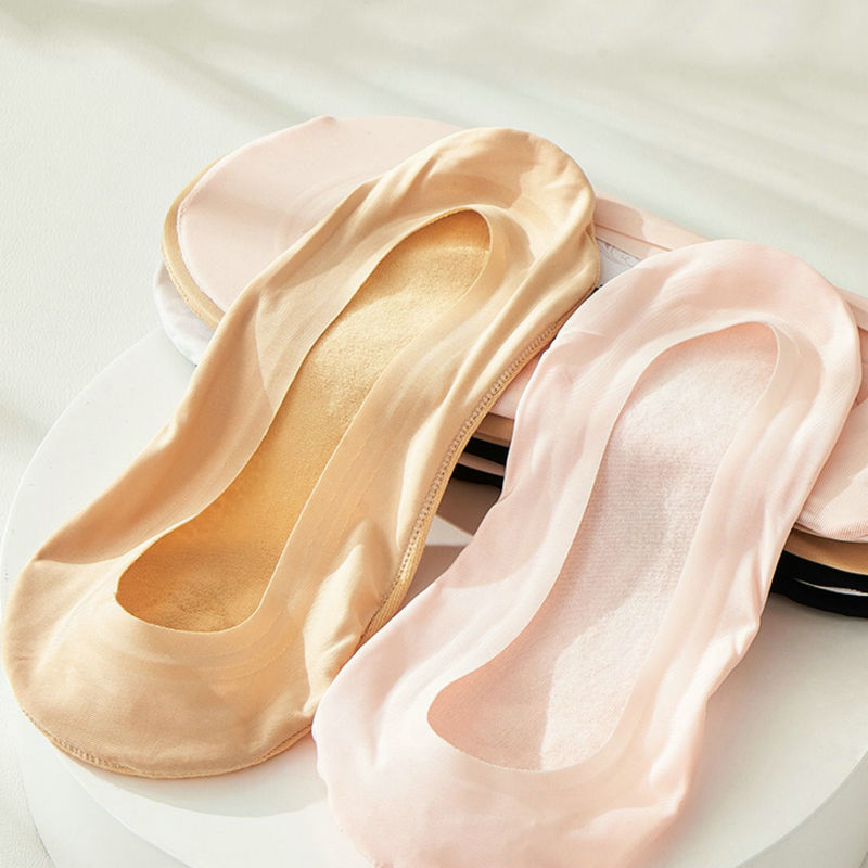 5 Pairs Invisible Boat Socks Women Summer No Trace Silicone Non-Slip Socks for High Heels Shoes Ice Silk Thin Slippers Sock