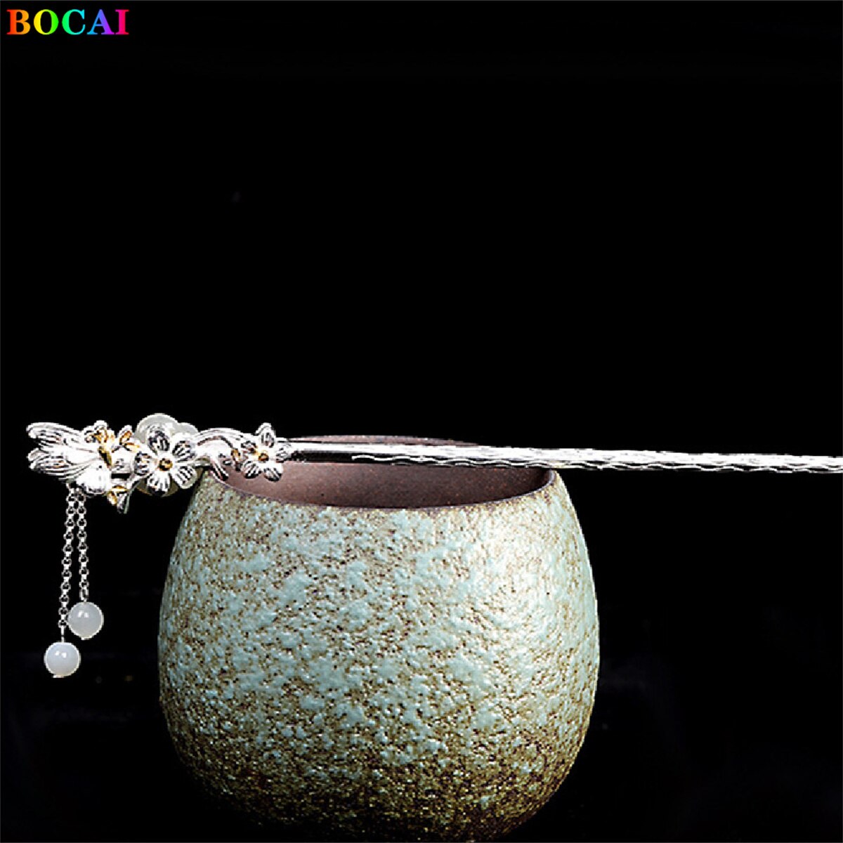 Bocai  s925 haarschmuck aus sterlingsilber, schmetterling, liebesblume, jadequaste, kopfschmuck aus reinem silber, haarnadelschmuck für damen