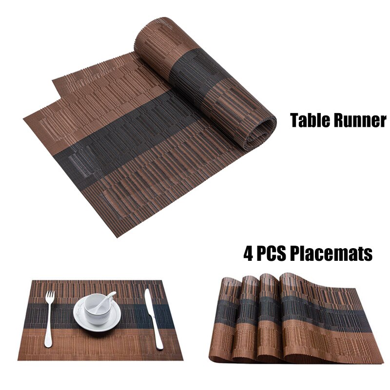 Luxury Table Runner for Dining Table Brown Black Non-slip Pad Waterproof Mat PVC Table Runners Placemats Table Decoration 30x180: 4pcs Placemats 30x45 / Brown Black